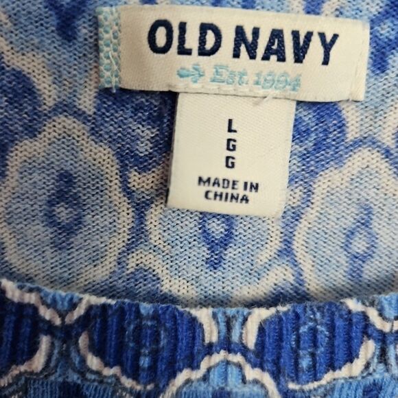 Old Navy Women's Sz Lg Blue Geometric  Sweater pullover 3/4 sleeve cotton - Picture 2 of 9